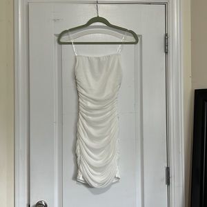 Ruche white mini dress
